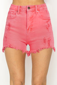 High Waist Frayed Hem Denim Shorts